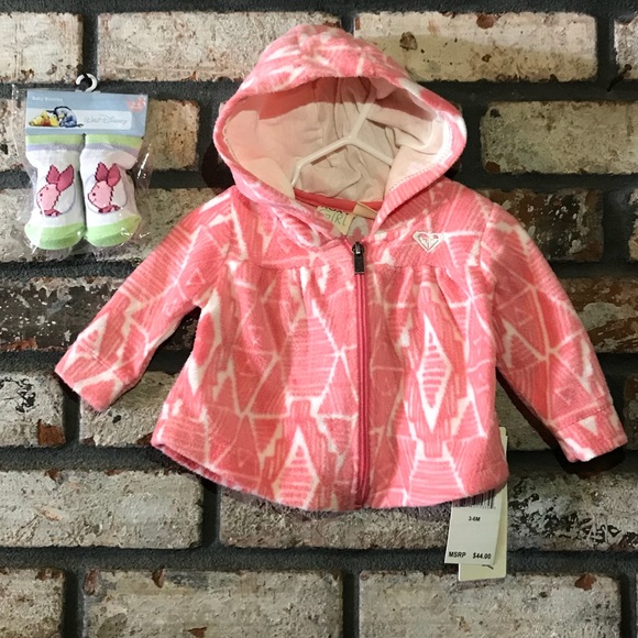 Roxy Other - NWT Roxy Girl 3-6 months pink fleece hoodie